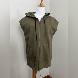 Evereve Medium Olive Green Sleeveless Hoodie New With Tags
